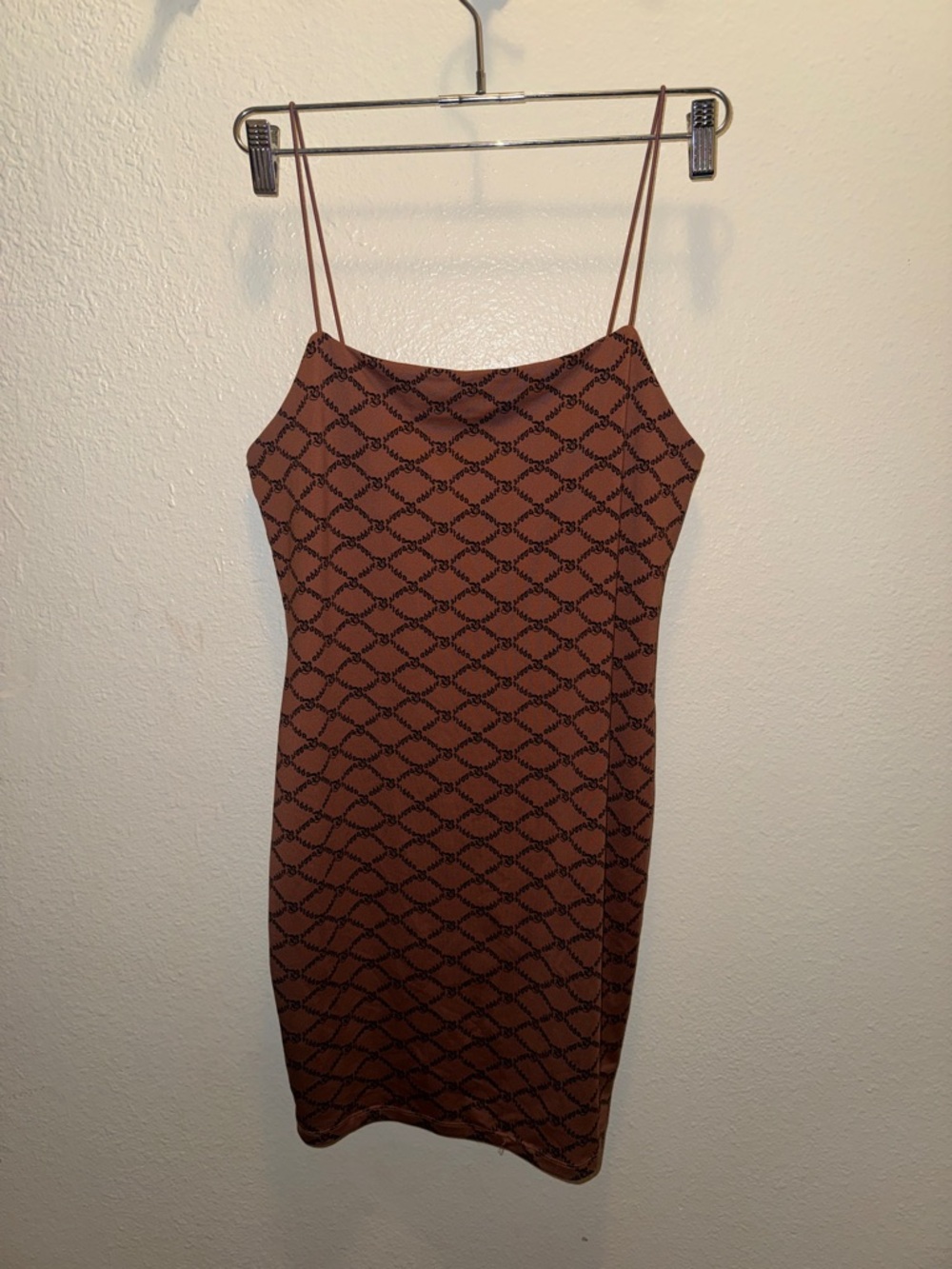 Brown Patterned Spaghetti Strap Slip Dress